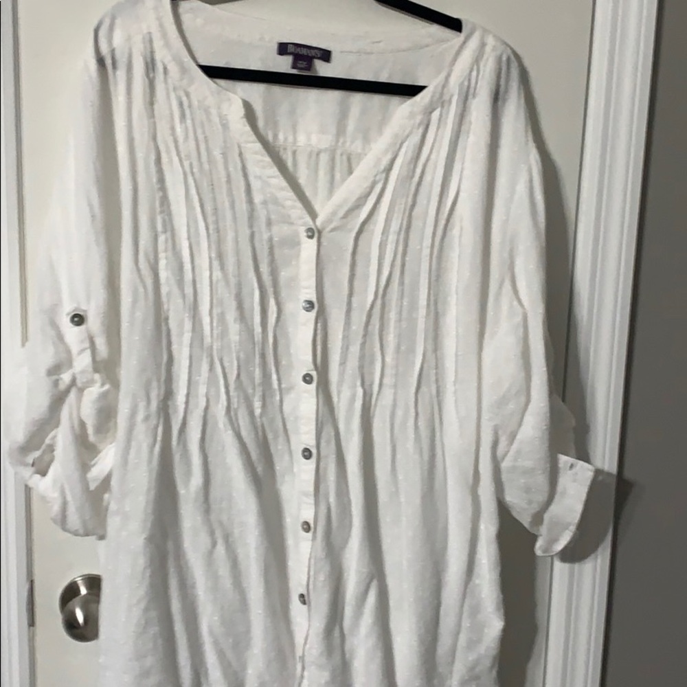 Cute white button up with Swiss dot pattern
